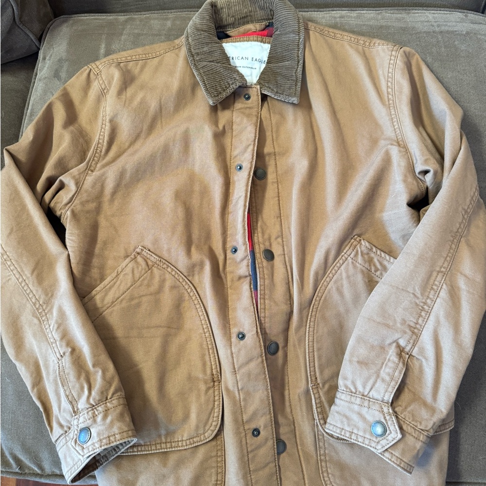 American Eagle Tan Canvas Utility Jacket | Corduroy Collar | Size S